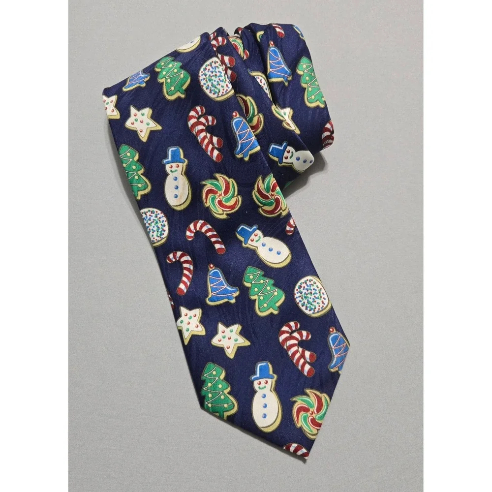 Keith Daniels Christmas Sugar Cookie Holiday Silk Necktie Snowman Canes 60x4
